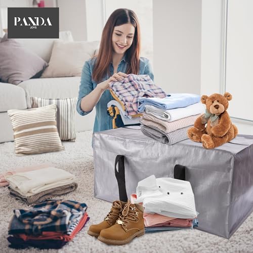 PANDA JOYS Extra Large Moving Bags with Zippers & Carrying Handles, Heavy-Duty Storage Tote for Space Saving Moving Storage, Fold Flat, Alternative to Box and Bin - 8 Pack, Silver - Image 6