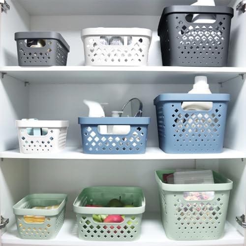 Glad Plastic Baskets for Organizing, Set of 6 | Pantry Storage for Under Counter, Linen Closet, and Bathroom | Nesting Shelf Bins with Handles, 1 Gallon, Grey - Image 3