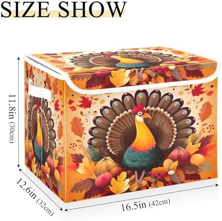 Thanksgiving Turkey Storage Bins with Lids and Carrying Handle,Foldable Storage Boxes Organizer Containers Baskets Cube with Cover for Home Bedroom Closet Office - Image 3