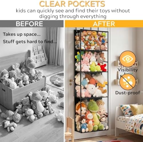 Ofiray-home Over the Door Stuffed Animal Storage with Clear Dust Cover - Image 3