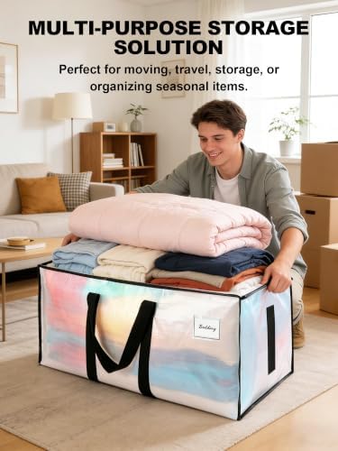 HOMESURE 8 Pack Large Strong Moving Bags with Zippers & Carrying Handles - Water-Resistant - Heavy Duty Tote for Space Saving Storage, Fold Flat, Alternative to Moving Box (Clear) - Image 4