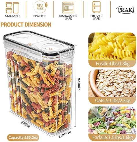 PRAKI Cereal Containers Storage Set (4L,135.2 Oz) with Pour Spout, 4PCS - Image 2