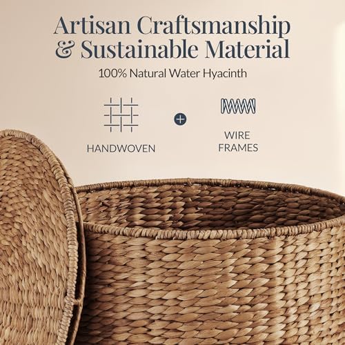 Best Choice Products Large Round Storage Ottoman W/Lid, Handwoven Water Hyacinth Footstool, Accent Stool, Side Table, Storage Container, Plant Stand For Living Room, Office, or Bedroom - Chestnut - Image 4
