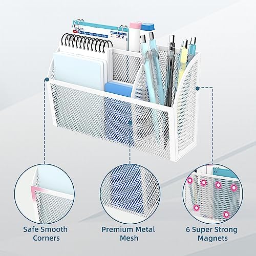 3-Grid Magnetic Pencil Holder, Strong Magnet Locker Organizer, White - Image 3