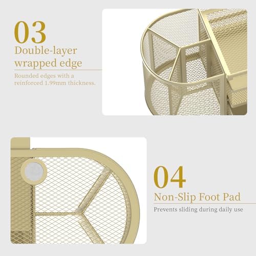 SUPEASY Mesh Desk Organizer, Pen Holder for Desk with 2 Drawers, Yellow - Image 6