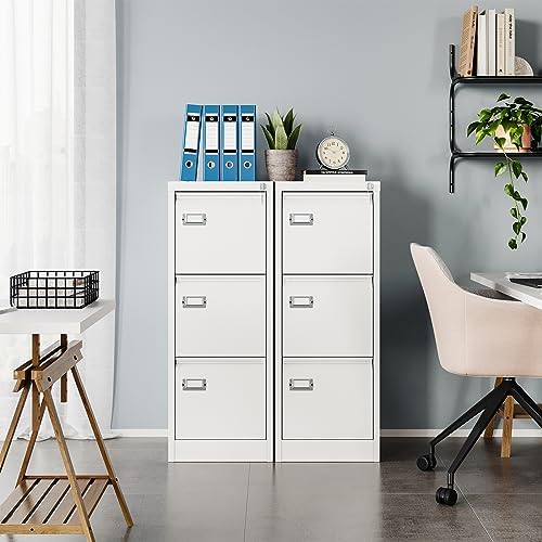 MIIIKO 3 Drawer File Cabinet, White Vertical Filing Cabinets with Lock, Home Office File Folders Storage Cabinet for Letter Legal A4 File Size - Image 6