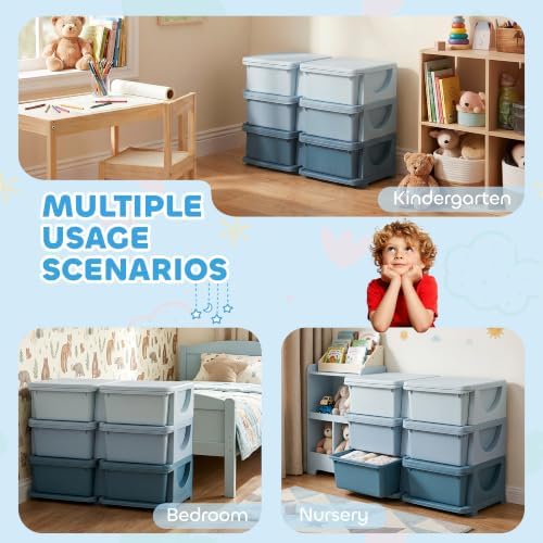 Qaba 6 Drawers Kids Storage Unit 3 Tier Toy Organizers Blue - Image 5