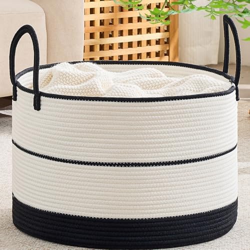 KAKAMAY Large Blanket Basket with Handles, Storage Basket for Living Room by KAKAMAY