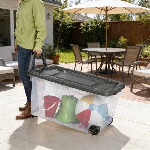 160 Quart Wheeled Stacker, Extra Large Durable Clear Bin, Latch Lid and Pull Handle, Gray, 2 Count - Image 4