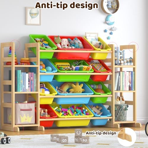 Large Toy Storage Organizer Kids Toy Organizer and Bookshelf Combo with 12 Bins and 6 Shelves Toy Organization Box Toy Shelf for Playroom, Bedroom, Nursery - Image 6