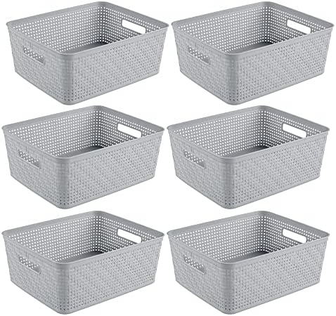 Sterilite Short Basket, Woven Plastic Storage Organizer Bin, Cement, 6-Pack by Sterilite