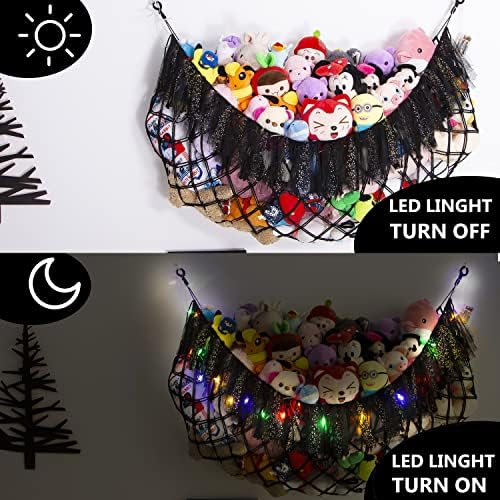 Large Stuffed Animal Hammock with Light Wall Mounted- Squishmallow Hammock Plushies Net Stuff Toy Organizer Boho Macrame Toy Hammock Corner Hanging Net for Nursery Storage Bedroom Playroom Decor-Black - Image 3