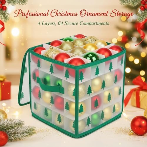 Christmas Ornament Storage Box, Christmas Tree Ornament Organizer, Hard Plastic Storage Container with Dividers, Clear Design Waterproof Case for 3" Seasons Balls - Image 5