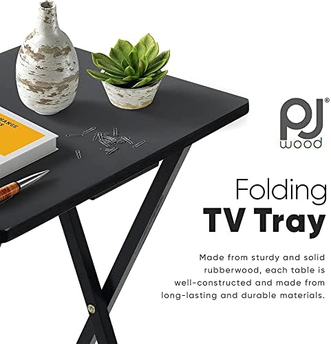 PJ Wood - Folding TV Tray Table Set of 2 - Black Collapsible Snack Tables - Image 4