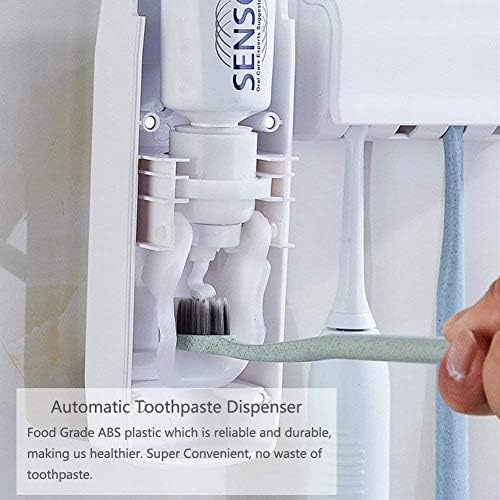 Toothpaste Dispenser and Toothbrush Holder Set, Wall Mounted Automatic Toothpaste Squeezer and Toothbrush Organizer Holder,Restroom Bathroom Accessories (5 Brushes Slots),White - Image 3