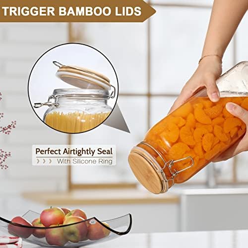 VITEVER [ Taller ] 92oz Glass Jars with Airtight Lid, Large Glass Food Storage Jars, 3 Pack Wide Mouth Airtight Glass Jars for Kitchen Pantry Spaghetti, Square Mason Jars with Labels - Image 4