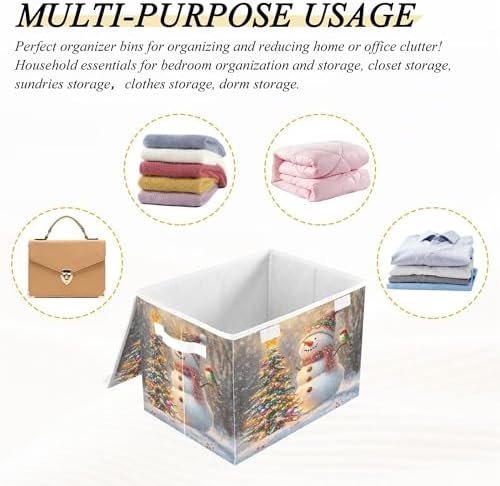 Whimsical Snowman Storage Bins with Lids and Carrying Handle,Foldable Storage Boxes Organizer Containers Baskets Cube with Cover for Home Bedroom Closet Office Nursery - Image 7