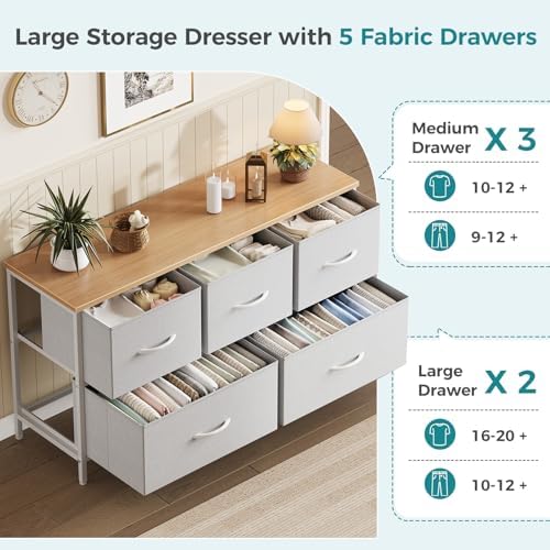 OLIXIS 5 Drawer Dresser for Bedroom, Storage Organizer Unit for Closet - Image 4