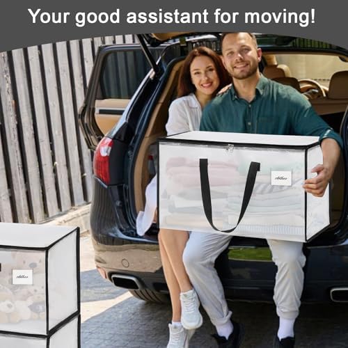 6 Pack Extra Large Heavy Duty Clear Moving Bags with Reinforced Zippers & Wide Carry Handles, See-Through Storage Totes for Clothes Packing, Dorm Moves & Home Organization - Image 6