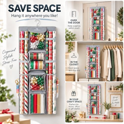 Freegrace Hanging Gift Wrap Organizer - Wrapping Paper Storage Bag, 41 Inch - Image 7