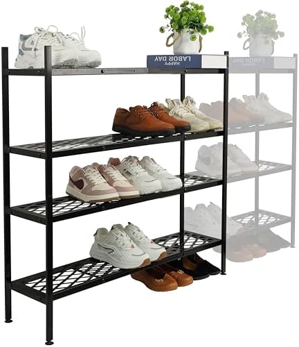 Long Expandable Metal Shoe Rack for Closet, Entryway, Garage, 4-Tier, Black by Nijoam