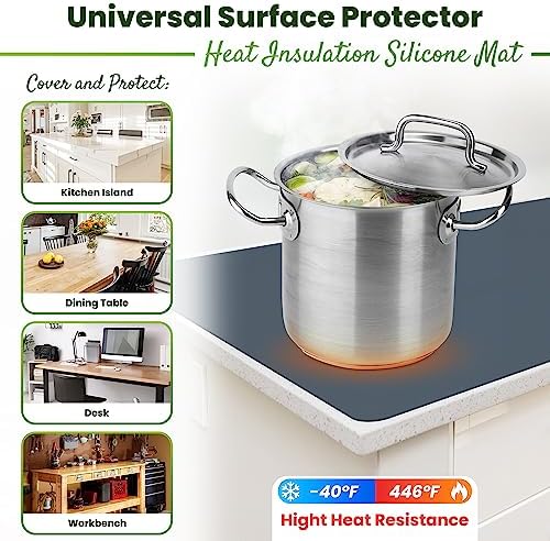Large Silicone Mat 28" x 20" Mat Thick Heat Resistant, Kitchen Counter Mat Waterproof - Coffee Machine, Glass Top Stove Cover Countertop Protector for Air Fryer, Baking mat (Grey) - Image 2