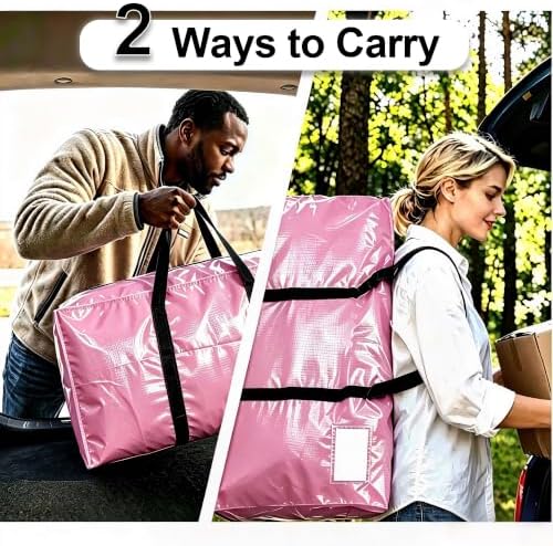 24 GAL Heavy Duty Moving Bags Pink 6 Pack - Backpack Straps & Handles, Large Zipper Storage Bags for Clothes, Water-Resistant College Dorm & Moving Essentials - Image 3