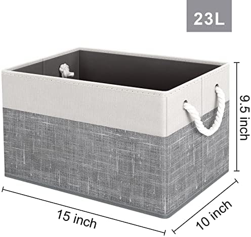 Fab totes Storage Bins 4-Pack, Foldable Storage Baskets for Organizing Toys, Books, Shelves, Closet, Large Storage Box with Rope Handles, Sturdy Organizer Bins, White & Grey - Image 2