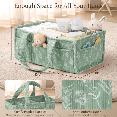 Corduroy Baby Diaper Caddy Organizer with Handles, Nursery Storage Basket - Image 2
