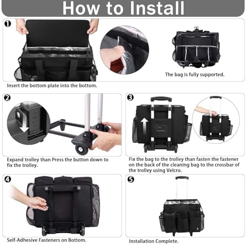 Rolling Cleaning Caddy Bag Built-in Hard Plastic Sheet Detachable Trolley - Image 7