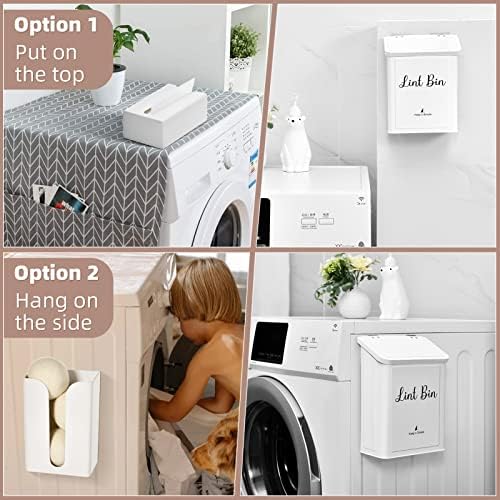 SUBEKYU Magnetic Lint Bin and Dryer Sheet Holder Set for Laundry Room,White - Image 4