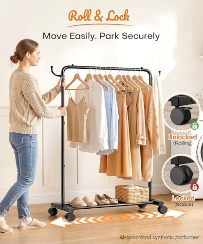 Homde Portable Clothes Rack for Bedroom: 4 Lockable Wheel Move Room-to-Room - Image 5