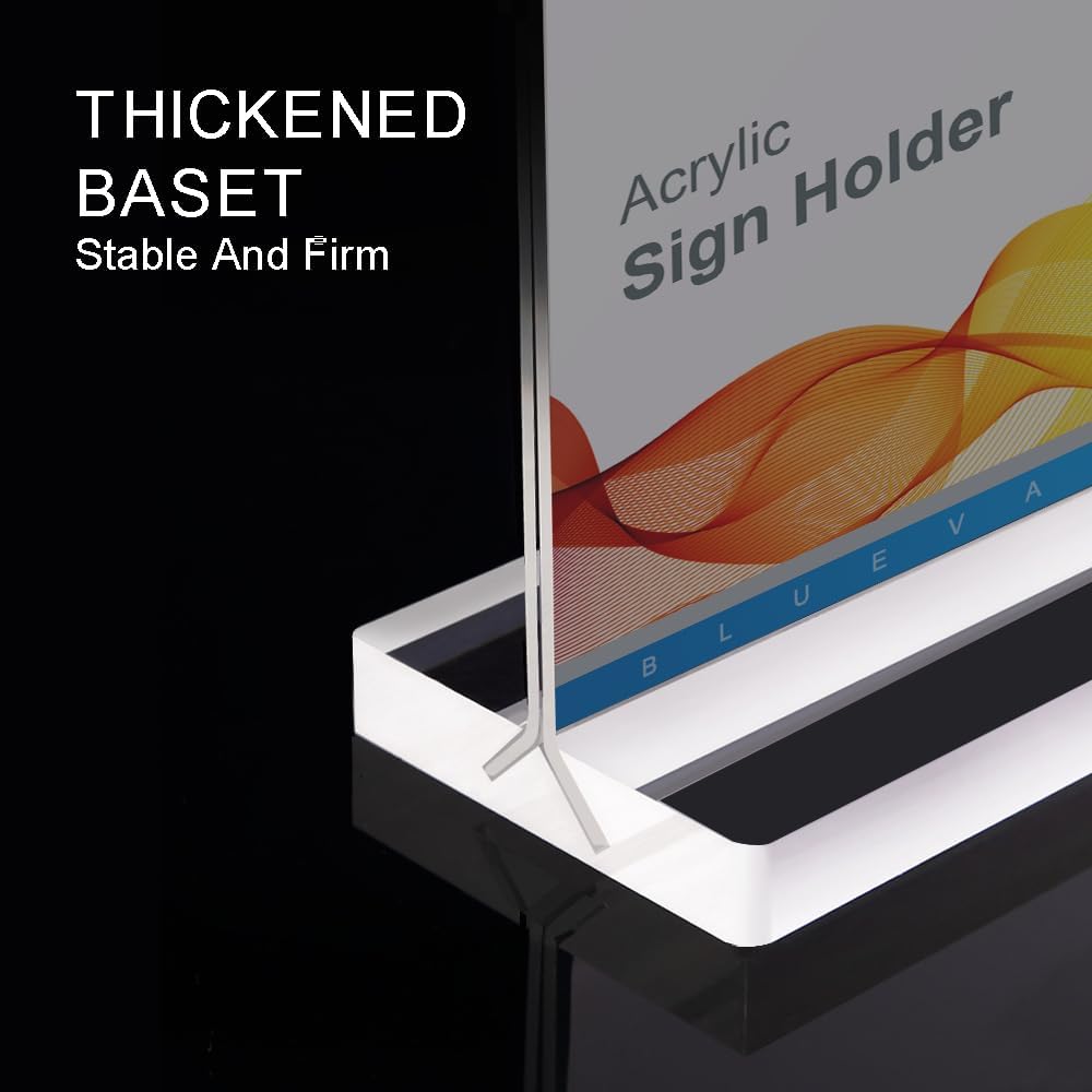 BlueValley Acrylic Sign Holder 8.5x11 Vertical - 12 Pack Double Sided Clear Plastic Table top Paper Display Stand for Menu, Flyer, Document, Poster - Standing Sign Holder for Office, Retail, Catering, Show Fair