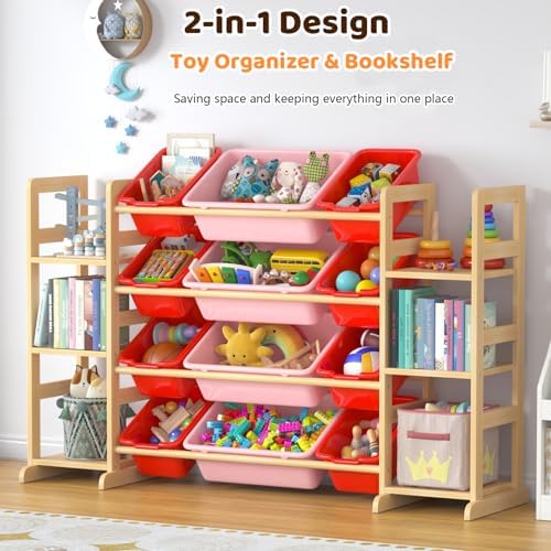 Large Toy Storage Organizer Kids Toy Organizer and Bookshelf Combo with 12 Bins and 6 Shelves Toy Organization Box Toy Shelf for Playroom, Bedroom, Nursery - Image 4