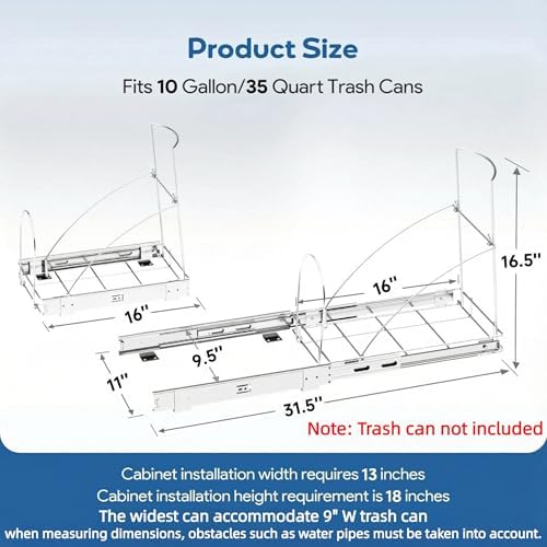 Pull Out Trash Can Under Cabinet & Under Sink, Heavy Duty Slider Organizer - Image 3