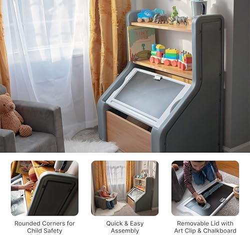 Step2 Harmony Toy Storage Box, Kids Toy Storage Bin with Chalkboard Lid, Easel & Toy Organizer in One, Made of Durable Plastic, For Toddlers 2+ Years Old, Sage Gray - Image 3