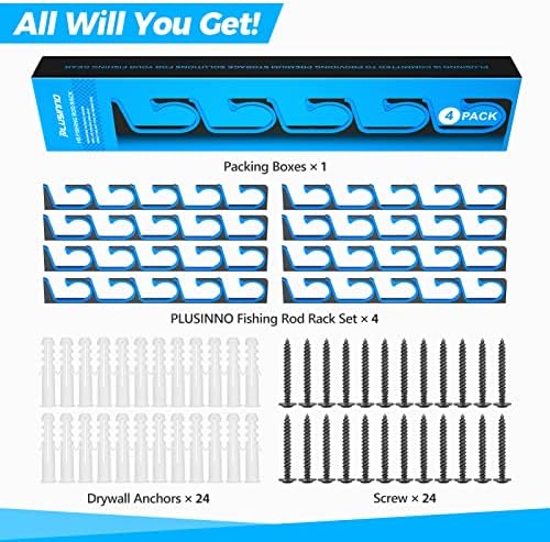 PLUSINNO H5 Horizontal Fishing Rod/Pole Holders for Garage, Wall Ceiling Mounted Fishing Rod Holder, Aviation Aluminum Fishing rod rack Holds up to 5/10/20 Rod or Combos Fishing Gear and Gifts for Men - Image 5