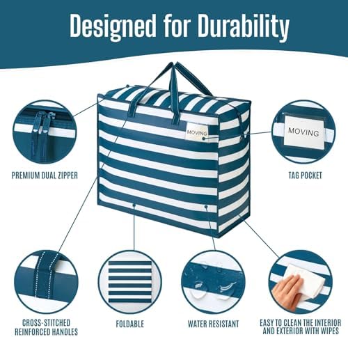 VENO Heavy Duty Moving Bags, 22 Gallon, Classic Navy Stripe, 4 Pack - Image 5