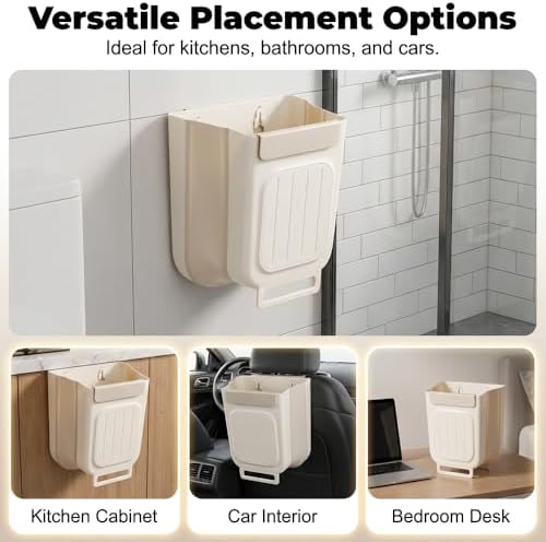 Foldable Hanging Kitchen Trash Can, Wall Mounted Trash Can, Cabinet Door Garbage Bin, Space Saving Plastic Waste Bin for Kitchen, Bathroom & Bedroom (Gray, 11L) - Image 6