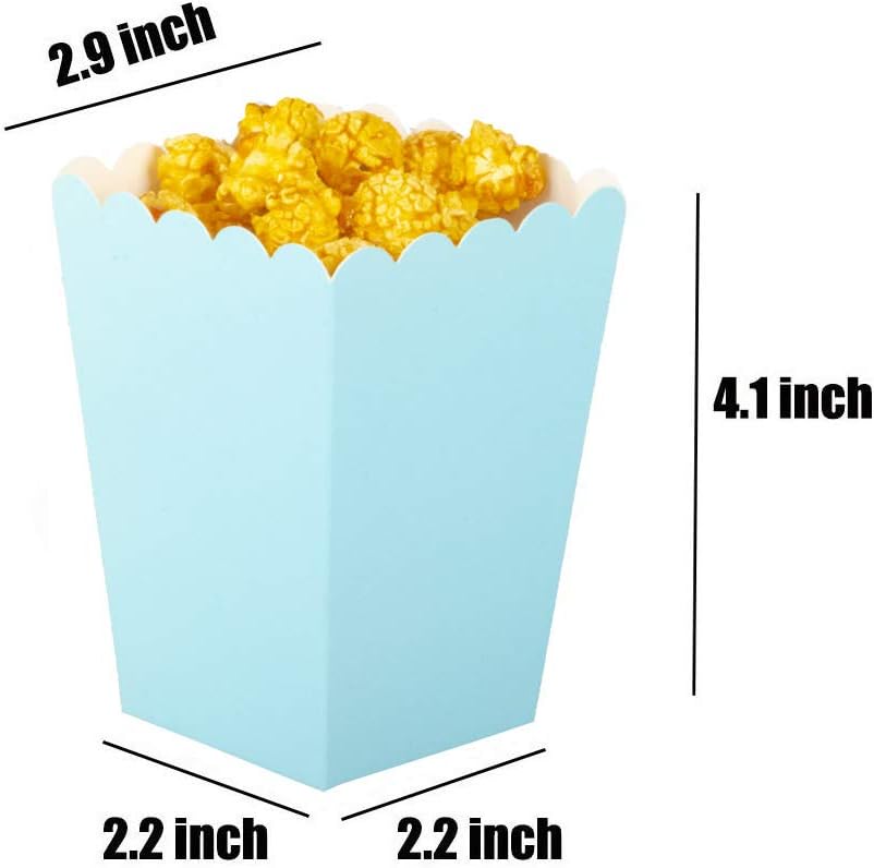 Light Blue Popcorn Boxes Mini Paper Popcorn Box Cardboard Popcorn Container for Party, Pack of 24