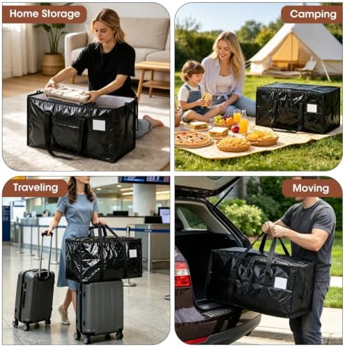 6Pcs Heavy Duty Extra Large Moving Bags Black Storage Totes Fold Flat - Image 4