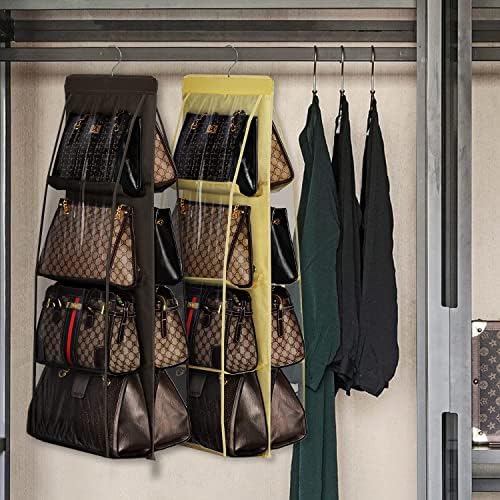 Lirex Handbag Hanging Purse Organizer for Closet, 8 Pocket Handbag Storage Organizer Hanger Oxford Cloth Closet Organizer for Family Closet Bedroom, Foldable and Universal Fit, Dark Brown - Image 2
