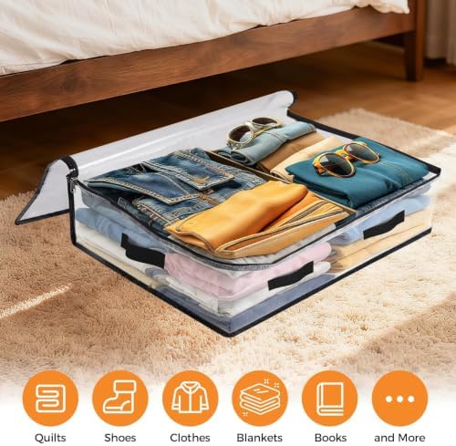 2 Pack Under Bed Storage Bags, 60L Foldable Clear Containers with Handles - Image 4