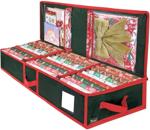 BALEINE Soft Christmas Wrapping Paper Storage Bag, 40" Durable PE Gift Wrap Storage Bag with Flexible Partitions and Pockets for Ribbon, Accessories (Green) by BALEINE