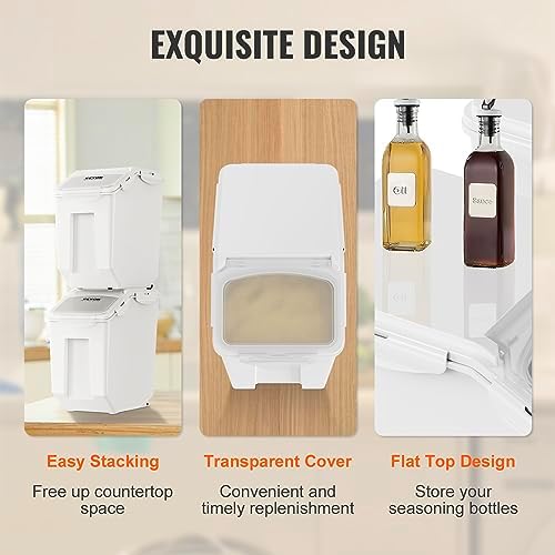 VEVOR Ingredient Storage Bin, 2 x 15L Dispenser Bin with 2 Measuring Cups, Attachable Casters and Airtight Lid, 2 Pcs/Set Dog Pet Food Storage Container, PP Material Kitchen Rice Cereal Flour Bin - Image 6