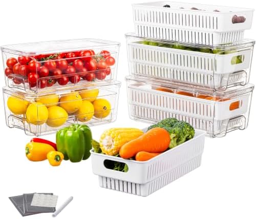 4-Pack Fruit Storage Containers for Fridge, Pull-Out Drawers with Colanders by AetubreeDrawerOrganizerBin