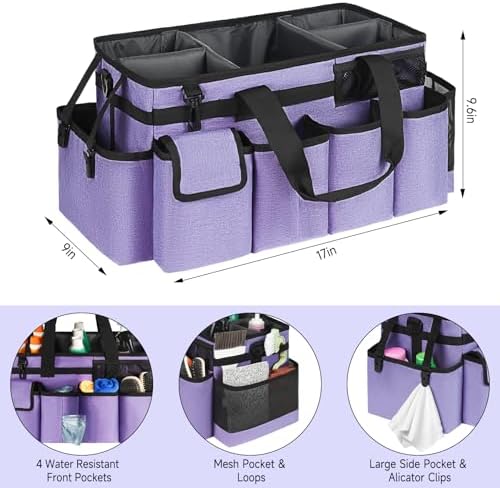 Cleaning Caddy Bag,Extra Large Cleaning Supplies Organizer with Handle for Housekeepers,Purple - Image 4
