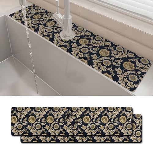 2PCS 24" X 5.5" Kitchen Sink Splash Guard Faucet Mat Floral Flower Super Absorbent Fast Drying Faucet Guard & Draining Mat Sink Splash Guard Behind Faucet for Kitchen, Bathroom by Unknown