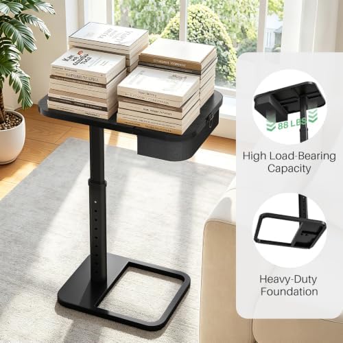 Kitstorack Large TV Tray Table with Flip-Top Storage Compartment for Extra Storage Space, 9 Adjustable Heights TV Trays, Safe Rounded Corners for Living Room, Bedroom, Study, Home Office, Black - Image 7