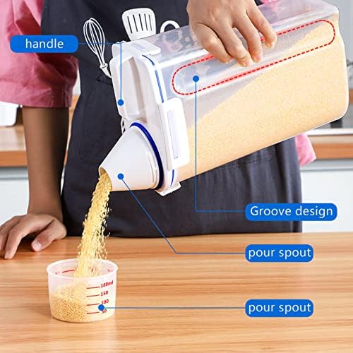 2 Pcs 5.5 LB Rice Storage Container, Airtight Cereal Flour Dispenser with Pouring Spout & Measuring Cup, Kitchen Plastic Clear Dry Food Storage Bin for Grain Oatmeal Snacks Pet Dog Food - Image 6
